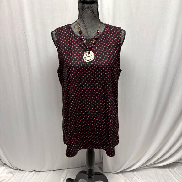 Eden Ruth Sleeveless Top Womens Sz XL Black Pink Red Polka Dots Office Layering - Picture 1 of 9